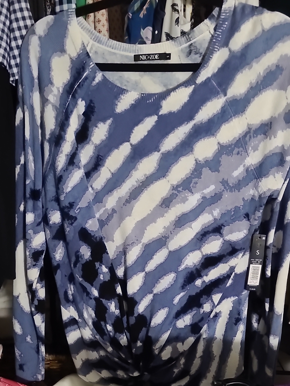 NIC+ZOE Blue & White Twist-Front Long Sleeve Tee